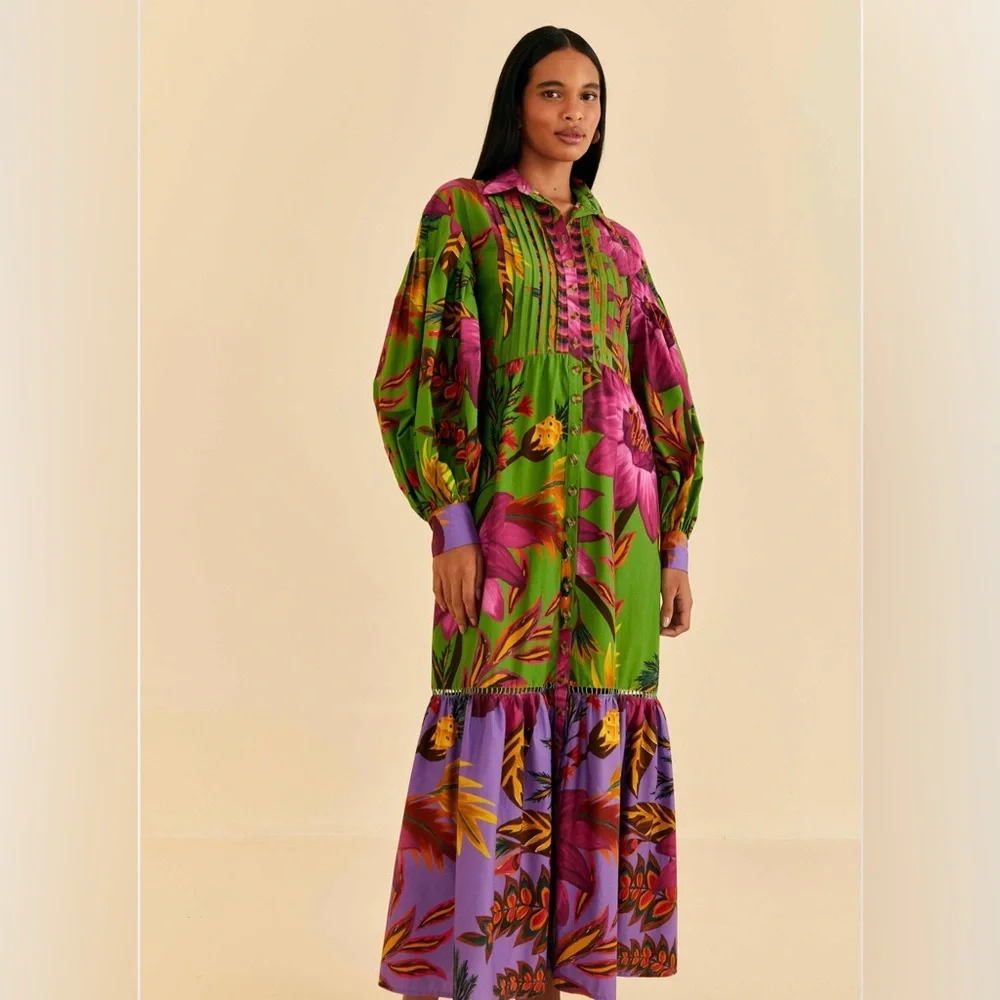 Farm Rio Maxi Flowers Organic Cotton Maxi Dress - Picture 3 of 9